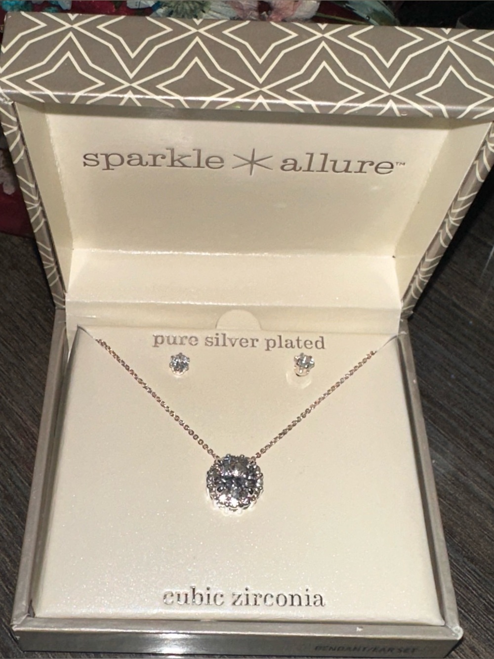 Sparkle Allure Silver-Plated Cubic Zirconia Necklace and Earring Set